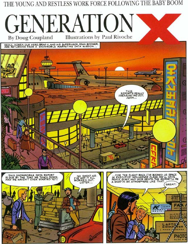 Douglas Coupland, Paul Rivoche, <em>Generation X</em>, comic strip published in <em>Vista Magazine</em> (Toronto, 1988 - 1989)