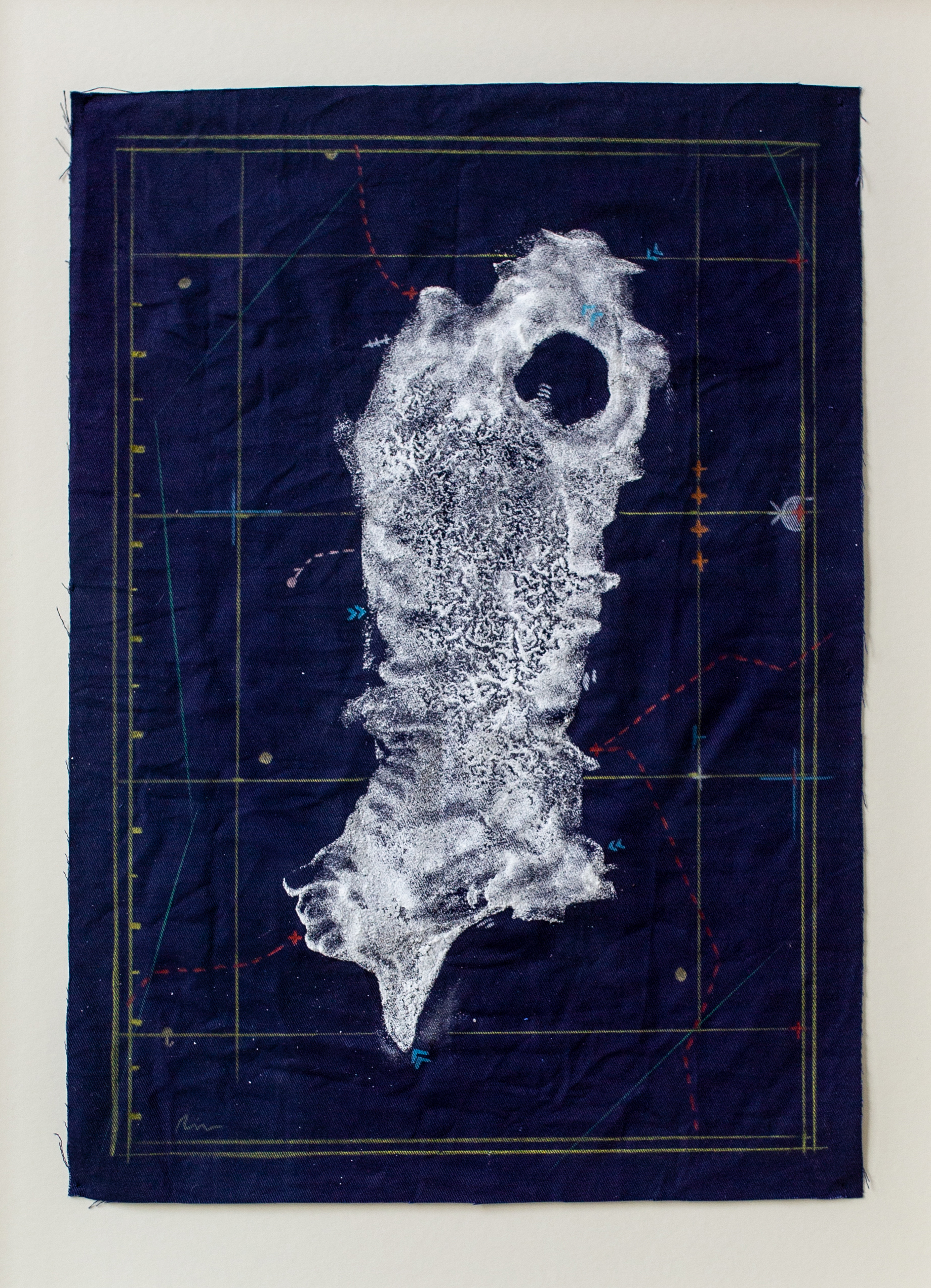 Rain Wu, <em>The Sea Rises and Totally Still III-10 </em>(2020). Fabric, seawater, chalk. 49x63cm. Courtesy of the artist.